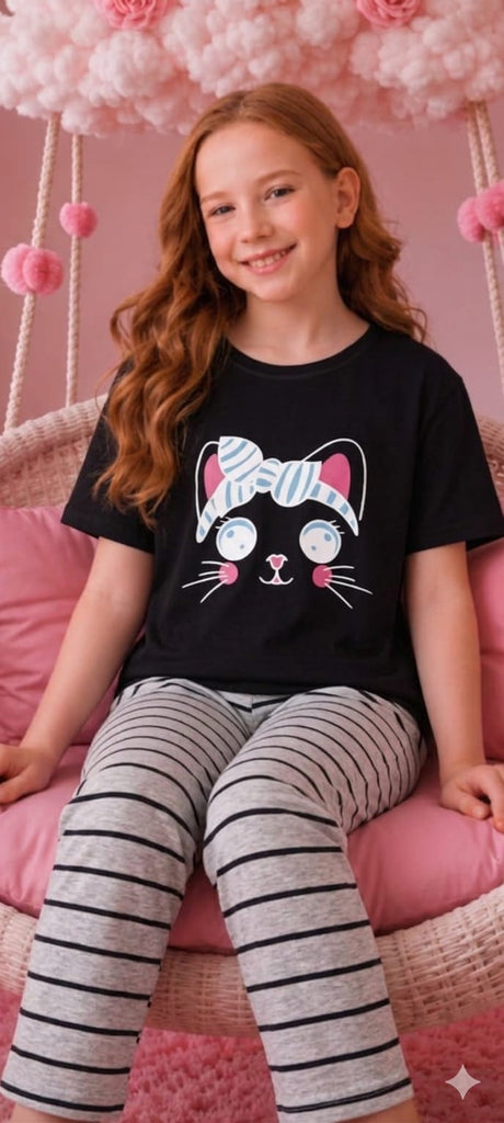 Graphical Black  Pajama Set