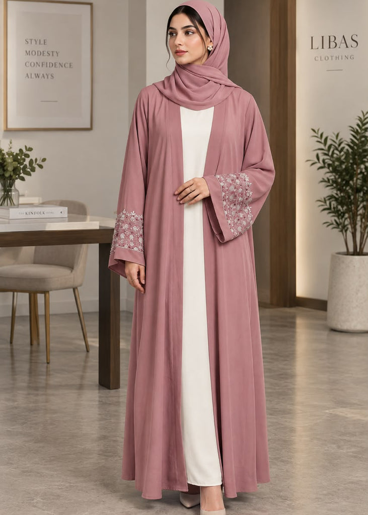 Elara Abaya Rose Mist ( 4 Pcs Set)
