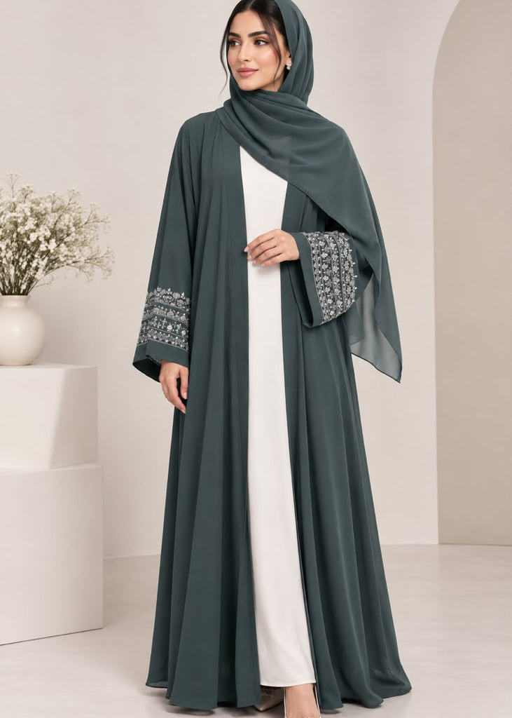 Elara Abaya Deep Sage Green  ( 4 Pcs Set)