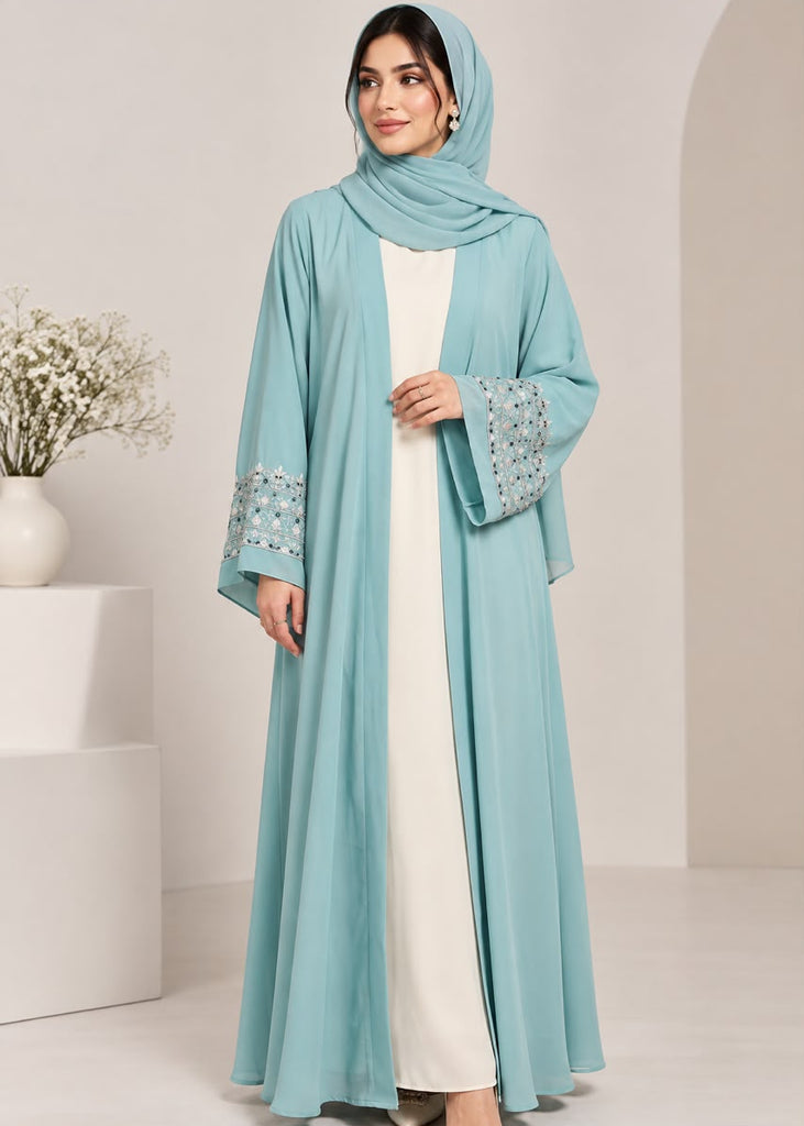 Elara Abaya Aque Blue ( 4 Pcs Set)