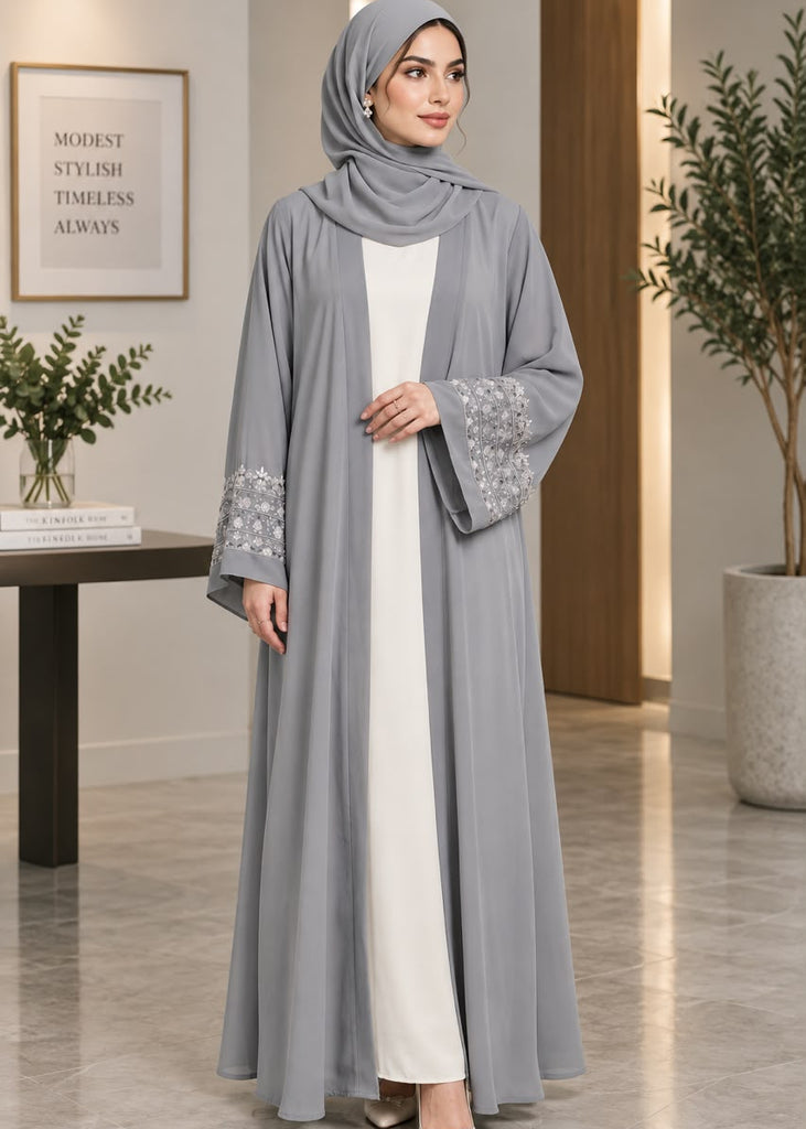 Elara Abaya Grey  ( 4 Pcs Set)