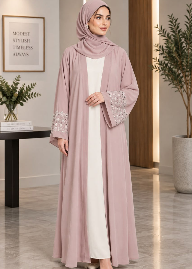 Elara Abaya Rose Blush ( 4 Pcs Set)
