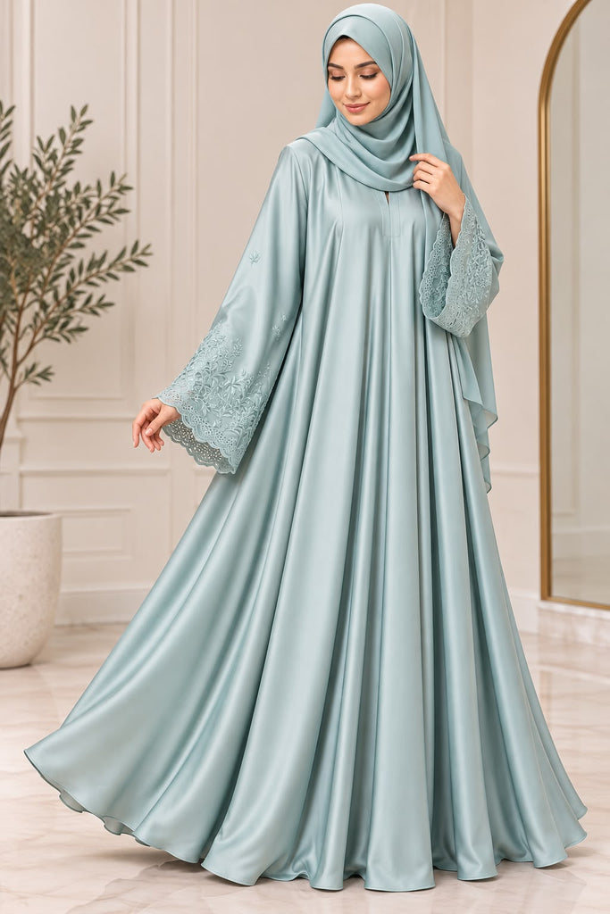 AYESHA | EMROIDERY | AQUA GREEN ( ONLY ABAYA)