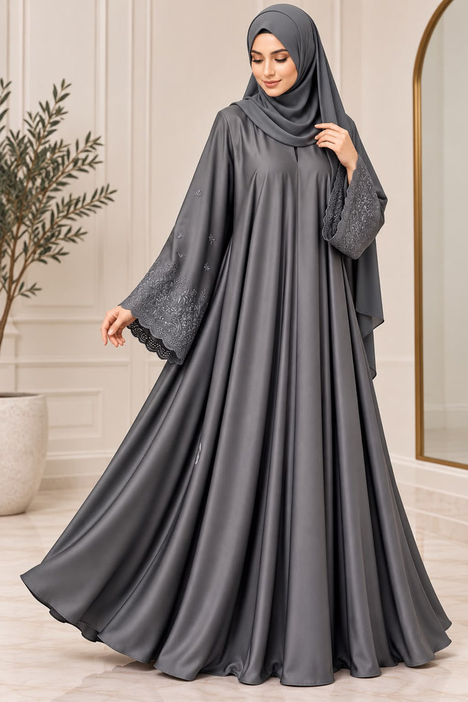AYESHA | EMROIDERY | DARK GREY ( ONLY ABAYA)