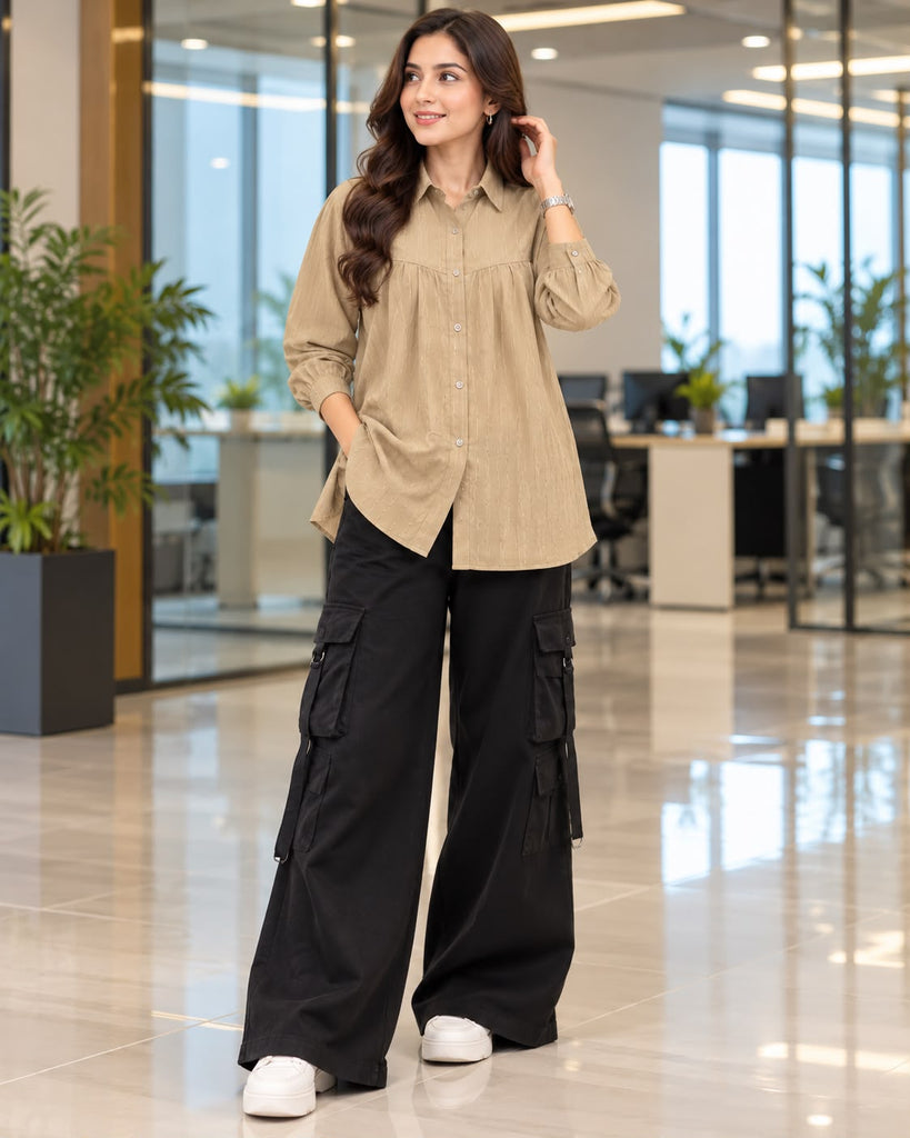 Women Textured Button Top | Beige