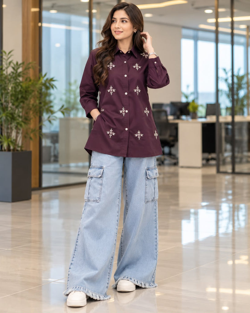 Women Embroidered  Top | Deep Plum