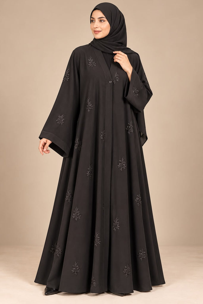 ZARMINAH | EMBROIDERY | FRONT OPEN  | BLACK