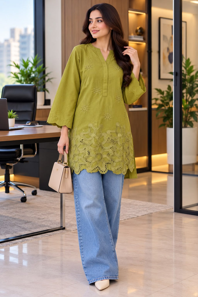 Women Embroidered Top | Mehndi Green ( only Top)