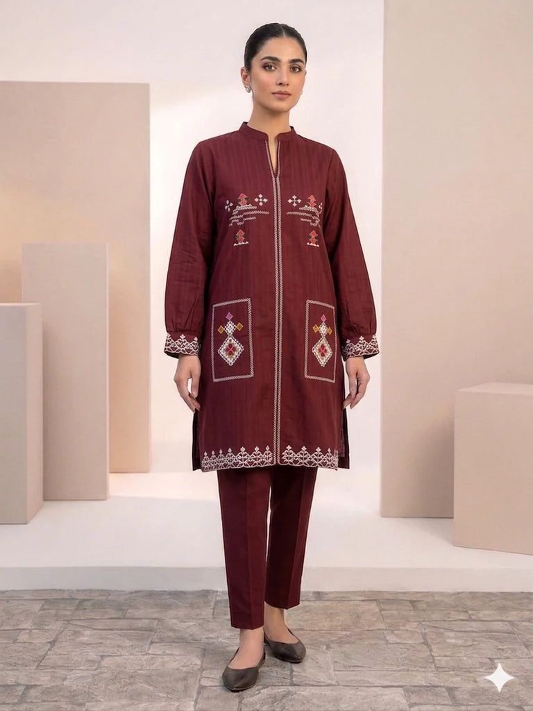 St105 Rust - Floral Embroidered Top