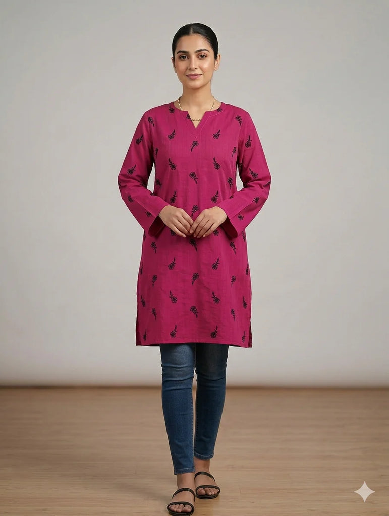 St131- Long  Embroidered Top
