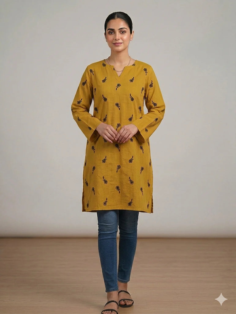 St131- Long  Embroidered Top