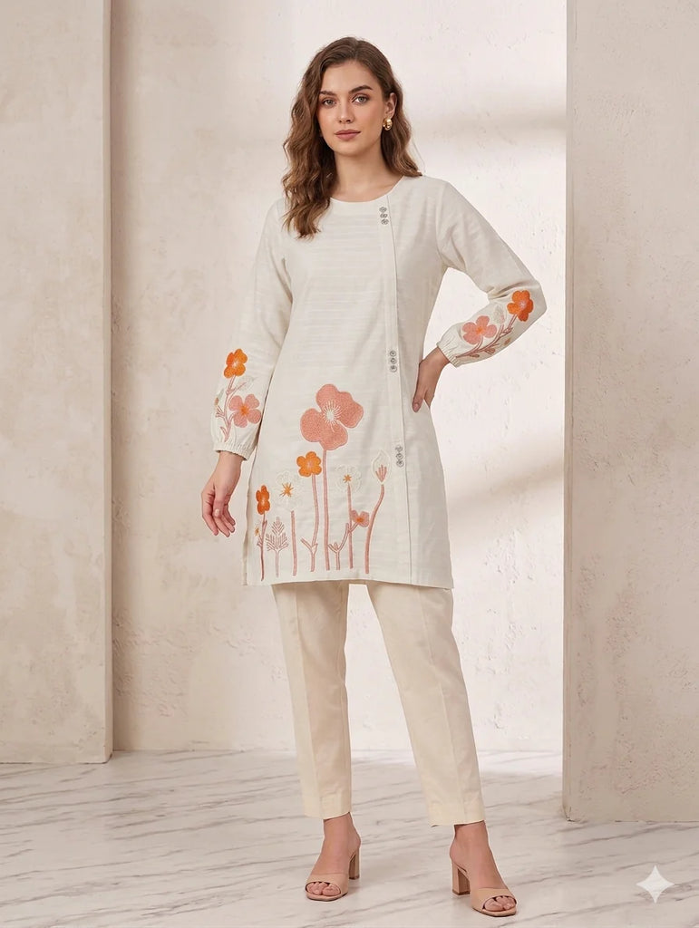 St124- Cotton Multi Floral Embroidered Top