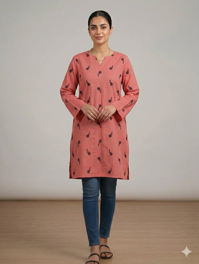 St131- Long  Embroidered Top
