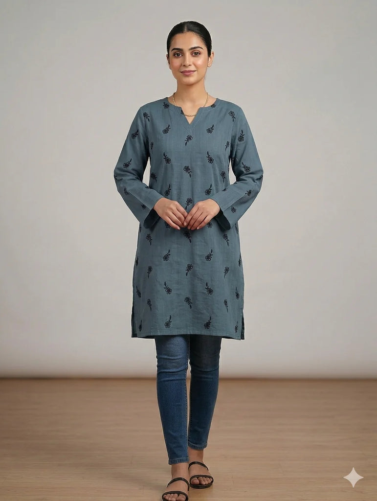 St131- Long  Embroidered Top