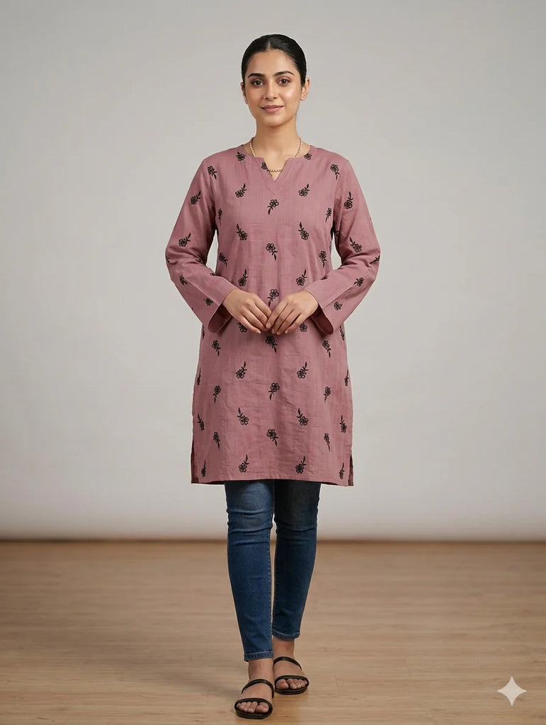 St131- Long  Embroidered Top
