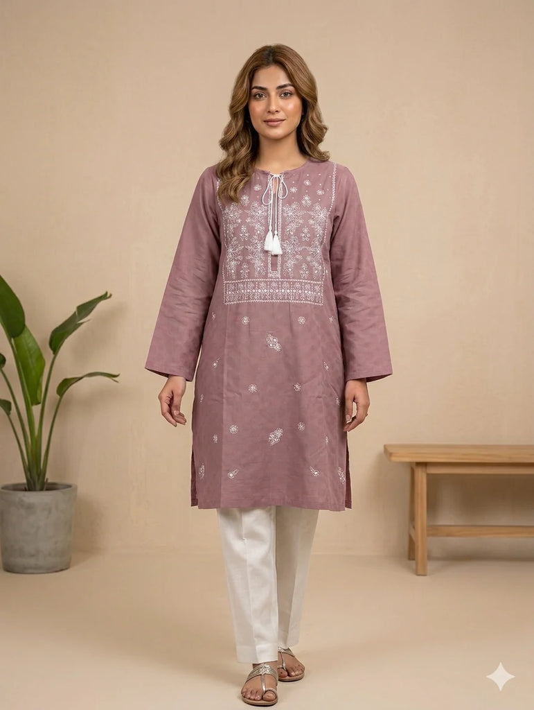 St135- T- Pink Random Embroidered Top