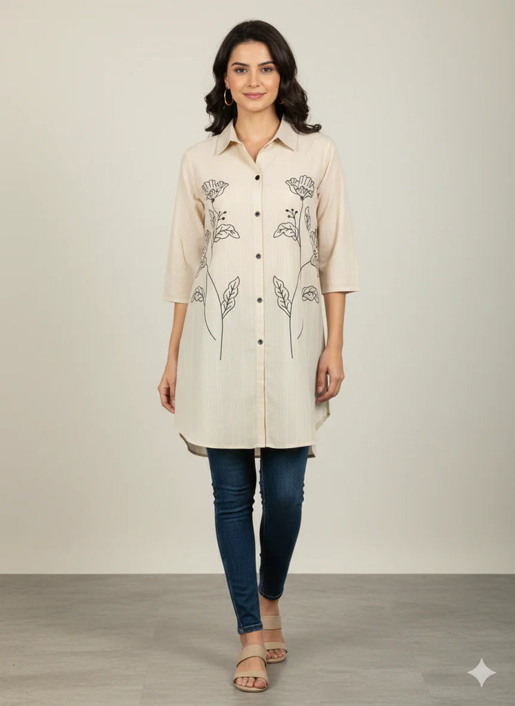 St121 - Skin   Long  Embroidered Top