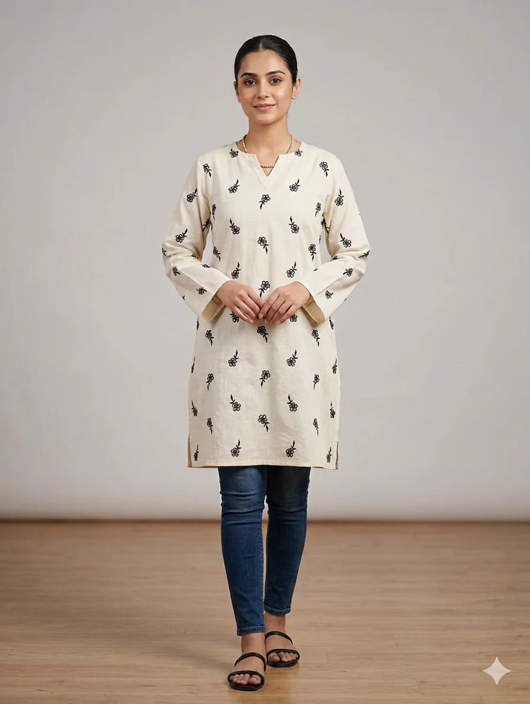 St131- Long  Embroidered Top