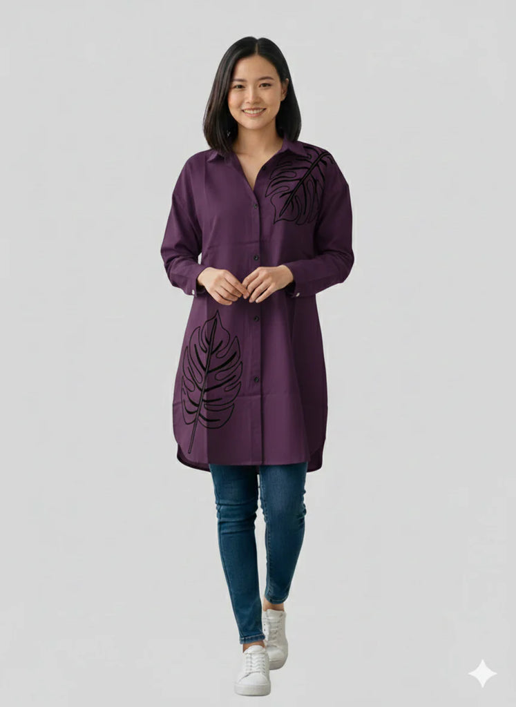 St115- Purple Embroiderd Leaf Top